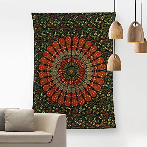Bless International-Organic-Cotton-Golden-Green-Handmade-Mandala-Tapestry - color: Golden Green, size: 40"L x 30"W