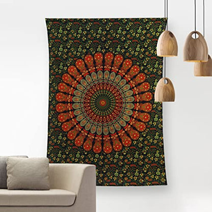 Bless International-Organic-Cotton-Golden-Green-Handmade-Mandala-Tapestry - color: Golden Green, size: 40"L x 30"W