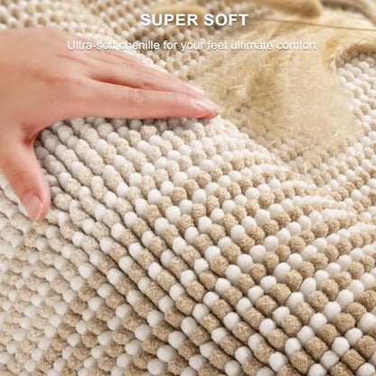 BSICPRO Bathroom Rugs Sets 2 Piece, Non Slip Boho Bath Mats, Beige - color: Beige, size: 20" x 32" Plus 16" x 24"