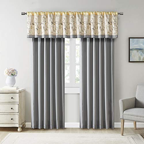 Madison Park Embroidered Window Valance, 50"x18", Yellow - color: Yellow, size: 18"W x 50"L (Pack of 1)