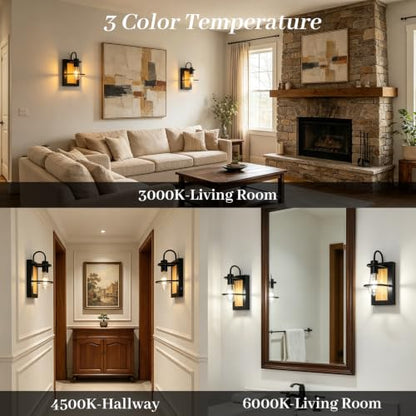 Farmhouse Wall Sconces Battery Operated Set Of 2, Rechargeable Wall Lights - color: Black Light Wood, size: 3 Color