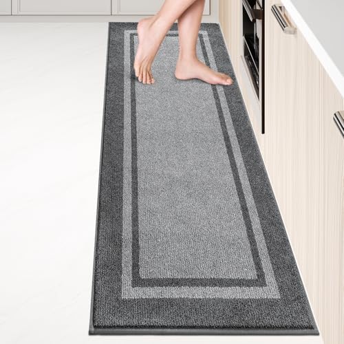 Kitchen Rugs 24" x 96", Non-Slip Runner Rugs, Light Grey & Dark Grey - color: Light Grey & Dark Grey, size: 24" X 96"