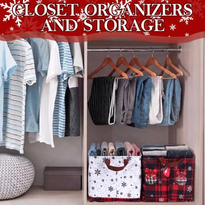Fourluoo 6 Pack Christmas Storage Basket with Handles Fabric Foldable - color: Christmas, size: 15 L X 9.8 W X 10.2 H