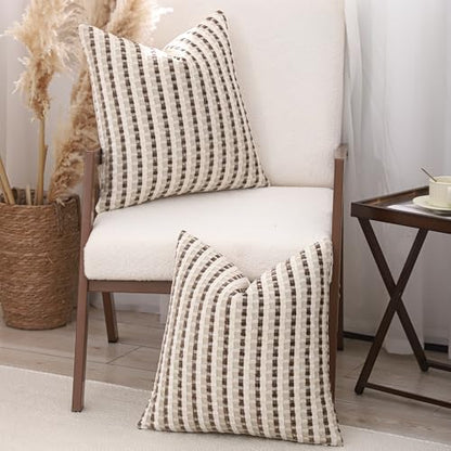 Boho Jacquard Throw Pillow Covers 16x16 Inch Set of 2 Beige Brown - color: Beige+brown, size: 16" x 16" (Pack of 2)
