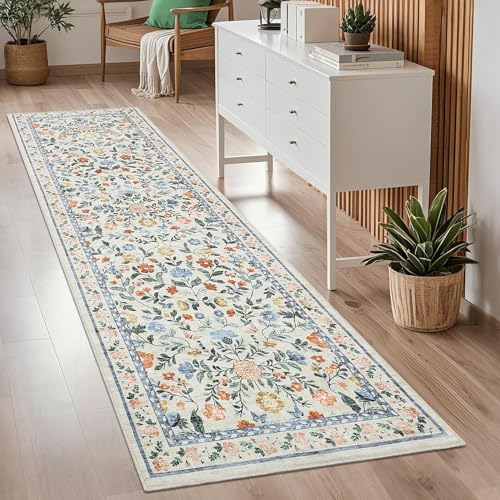 GarveeHome 2x6 Washable Floral Runner Rug Non-Slip Low Pile Hallway Green - color: Green, size: 2' x 6' (Rectangular)