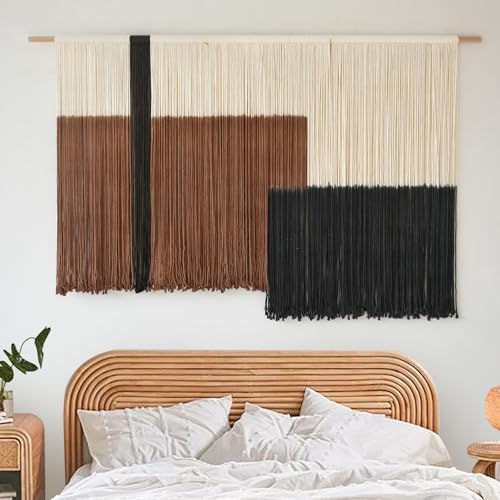 Macrame Wall Hanging Large Dip Dyed Brown Boho Fiber Art Decor 57"W*35"L - color: Brown