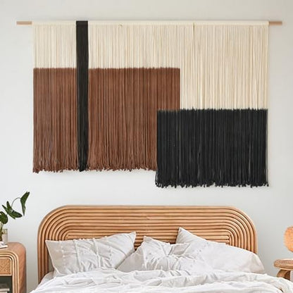 Macrame Wall Hanging Large Dip Dyed Brown Boho Fiber Art Decor 57"W*35"L - color: Brown