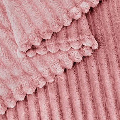 BEDELITE 3D Ribbed Jacquard Pink Full Size Blankes for Bed, 84x90 Inch - color: Dusty Pink, size: Full(84"x90")