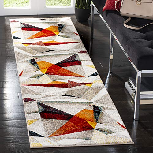SAFAVIEH Porcello Collection Runner Rug - 2'3" x 18', Light Grey & Orange, Modern Abstract Design, Non-Shedding & Easy Care, Ideal for High Traffic Areas in Living Room, Bedroom (PRL6940F) - color: Light Grey/Orange, size: 2'3" x 18' (Runner)