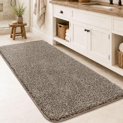 Bath Mat for Bathroom Floor 48'' x 20'',Soft Nonslip Bathroom Rug,Taupe - color: Taupe, size: 20'' X 48'' (Rectangular)