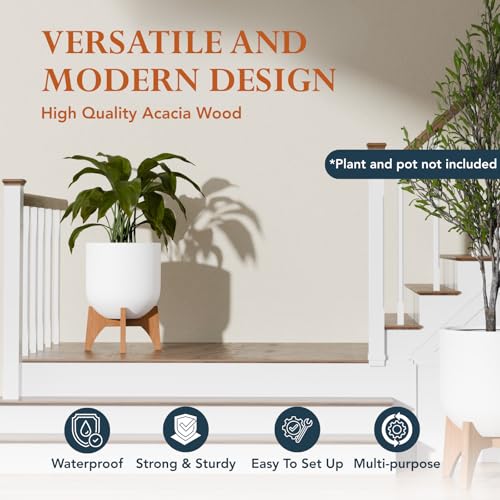 KUTE NEST 8.8" H x 14" W Acacia Solid Wood Plant Stand - Golden Teak - color: Golden Teak, size: Low - Small - 8.8"H x 14"W