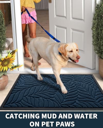 Yimobra Leaf Pattern Door Mat, 36 x 24 in, Blue - color: Blue, size: 36x24 in
