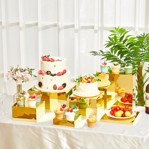 Leinuosen 7 Pcs Large Acrylic Buffet Risers, 6-12" Square, Gold - color: Gold, size: 6" to 12", style: Square