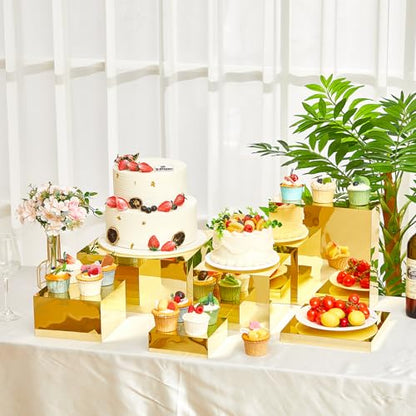 Leinuosen 7 Pcs Large Acrylic Buffet Risers, 6-12" Square, Gold - color: Gold, size: 6" to 12", style: Square