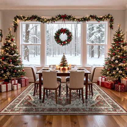 U'Artlines Red Christmas Area Rug 8x10 Boho Washable Soft Holiday Carpet - color: Christmas Red, size: 8' x 10' (Rectangular)