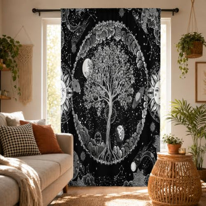 HMS Happy Memories Door Curtain, Tree of Life, 52"x84", 1 Panel - color: Black Tree