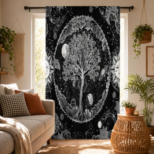 HMS Happy Memories Door Curtain, Tree of Life, 52"x84", 1 Panel - color: Black Tree