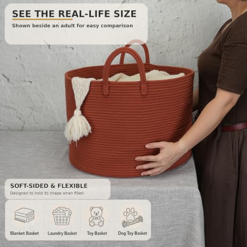 XUANGUO 66L Large Blanket Basket, Round Cotton Rope Basket, Rustic - color: rustic
