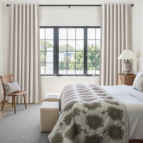 Natural Linen 86 Inch 100% Blackout Curtains for Bedroom, Pleated Heading Tape Ring Clips Back Tab Thermal Custom Made Window Curtains Living Room Modern Farmhouse (100 Wide Total, Each W50"x2Pcs) - color: Natural Linen, size: 50"W x 86"L (Pack of 2)