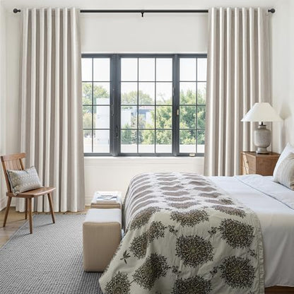 QJmydeco Black Out 98 Inch Long Boho Curtains 2 Panel Set, Farmhouse Curtains for Living Room Darkening/Thermal/Noise Reduction Textured Flax Linen Drape Hook&Ring Included Birch Off White 50"x98" - color: Natural Linen, size: 50"W x 98"L (Pack of 2)