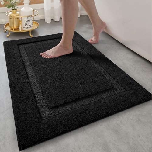 LUMI Ultra Soft Bathroom Rugs Absorbent, Non Slip Bath Mat 24x36, Black - color: Black, size: 24" x 36"