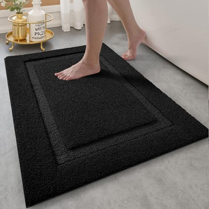 LUMI Ultra Soft Bathroom Rugs Absorbent, Non Slip Bath Mat 24x36, Black - color: Black, size: 24" x 36"
