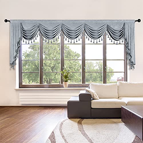 ELKCA Thick Chenille Window Curtains Valance for Living Room Silver Grey Modern Curtain Valance for Bedroom,Rod Pocket(W138inch, 1 Panel) - color: Valance,silver Grey, size: 138"W x 43"L (Pack of 1)