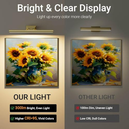 16" Picture Lights for Wall - 10000mAh Rechargeable Art Light - color: Gold, size: 16inch