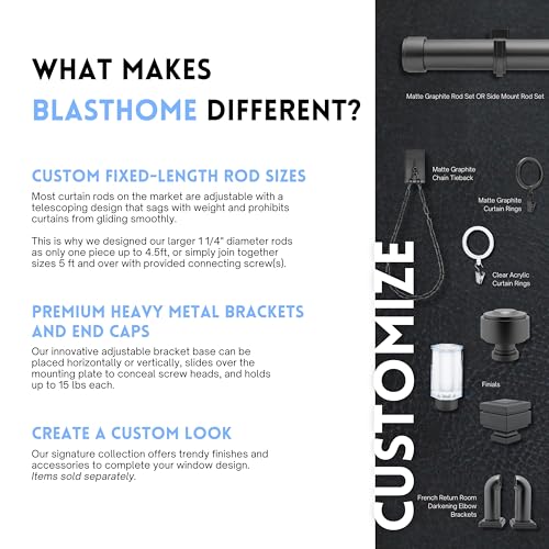 BlastHome® Luxury Adjustable Curtain Rod Brackets, Matte Graphite - color: Matte Graphite
