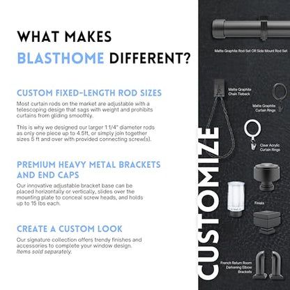 BlastHome® Luxury Adjustable Curtain Rod Brackets, Matte Graphite - color: Matte Graphite