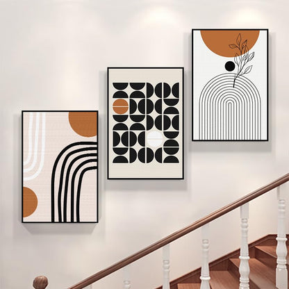 QKF 3Pcs Black Brown Boho Abstract Geometric Line Framed Canvas Wall Art - color: Brown Black And White, size: 20" X 28" X 3 pieces
