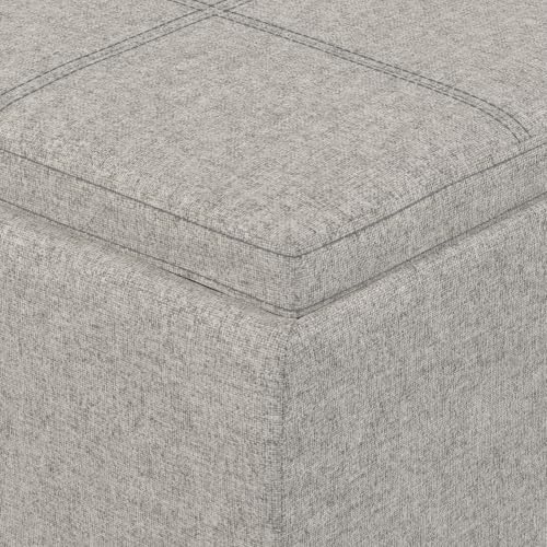 SIMPLIHOME Avalon 42" Wide Linen Look Fabric Storage Ottoman in Cloud Grey - color: Cloud Grey