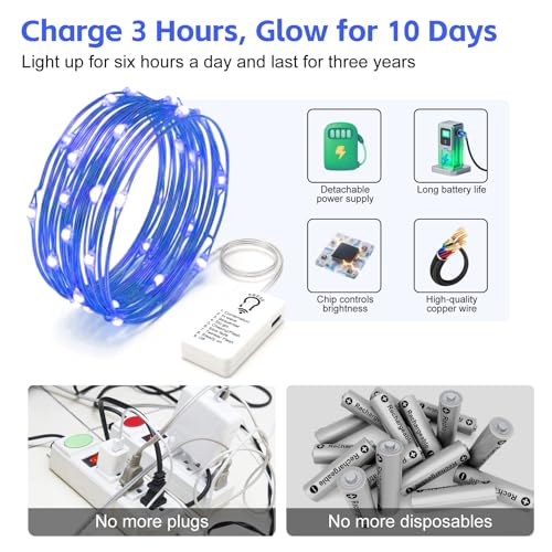8 Pack Rechargeable LED Fairy Lights 7Ft 20LED Battery Operated - color: Blue