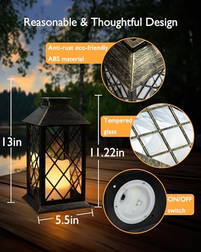 Homemory 2 Pack 13'' Copper Solar Lanterns, Flickering Flame Hanging Lights - color: Bronze