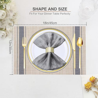 BETEAM Placemats Set of 8, Woven Place mats for Dining Table, Khaki Blue - color: Khaki Blue, size: 8 Pcs