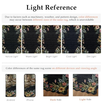 2x3 Floral Black Scalloped Area Rug - color: Scalloped | Black, size: 2' x 3' (Rectangular)