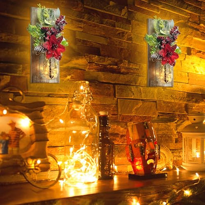 Mason Jar Sconce Decor Rustic Wall Sconces Christmas Wall Art Hanging - color: Rose+Dark Grey Board