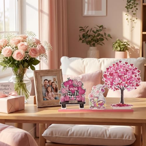 Smile Happy Mother's day Indoor Decorations Wooden Decor Table Centerpiece Love Mom Wooden Plaque Ornaments for Home Kitchen - style: Mom Tree