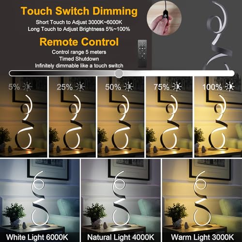 20W 3 Colors Remote Control Dimmable LED Art Table Lamp 21.4 Inch with Touch Switch for Living Room,Bedroom (Black) - color: Black