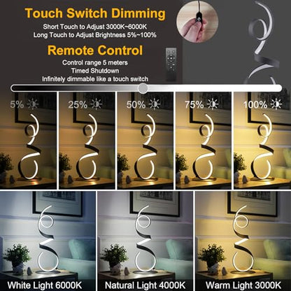 20W 3 Colors Remote Control Dimmable LED Art Table Lamp 21.4 Inch with Touch Switch for Living Room,Bedroom (Black) - color: Black