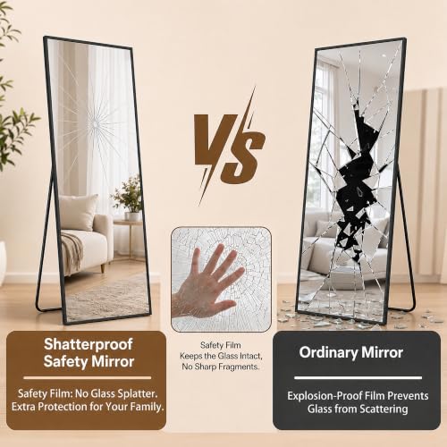 Antok 76"×34" Full Length Wall Mounted Hanging Mirror, Aluminum, Black - color: Black, size: 76"L x 34"W
