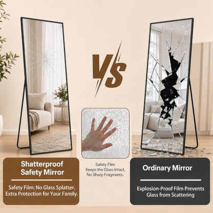 Antok 76"×34" Full Length Wall Mounted Hanging Mirror, Aluminum, Black - color: Black, size: 76"L x 34"W