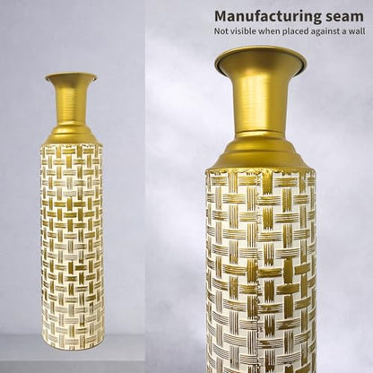 Leewadee Set of 3 Large Floor Vases Metal for Pampas Grass - color: Gold, White
