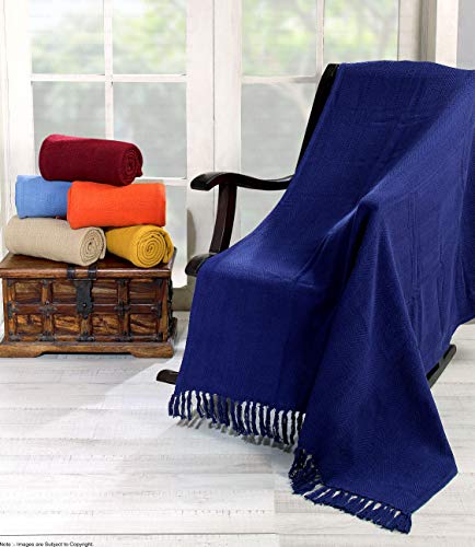 Luxurious Hand Woven Cozy Warm Combed Cotton All Season Indoor Outdoor Light Weight Fade Resistant Couch Chair Bed Throw Blankets Batik 50x60 Inch Set of 2 (Burgundy) - color: Red