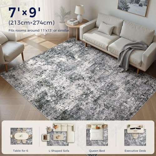 DMOYEST Area Rug Living Room Rugs 7x9 Washable Abstract Grey Carpet - color: Grey, size: 7' x 9' (Rectangular)