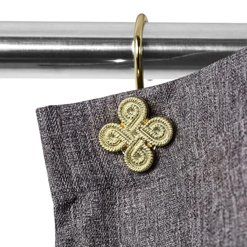 Brass Gold Shower Curtain Hooks: Rust Proof Metal Curtain Rings, 12Pcs - color: Gold