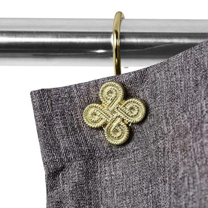 Brass Gold Shower Curtain Hooks: Rust Proof Metal Curtain Rings, 12Pcs - color: Gold