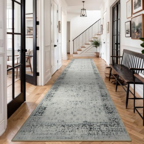 Morebes Vintage Rugs Runners for Hallways 12ft, Washable Long Kitchen Runner Rug Non-Slip, Soft Gray Distressed Indoor Floor Carpet for Entryway Laundry Room Office Foyer(2.5x12, Gray) - color: Grey/Multi, size: 2.5' x 12' (Runner)