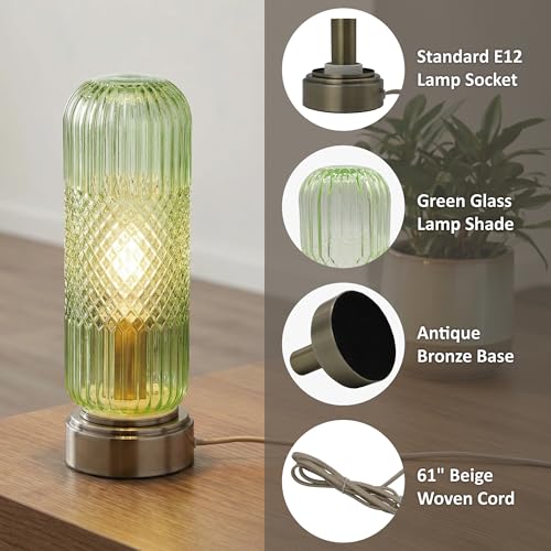 Buruis 11.6" Touch Dimmable Table Lamp with Ribbed Glass Shade, Light Green - color: Light Green