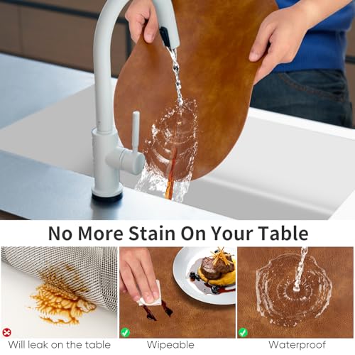 ADRIMER Oval Placemats Set of 6, Wipeable Faux Leather, Turmeric Brown - color: Turmeric Brown